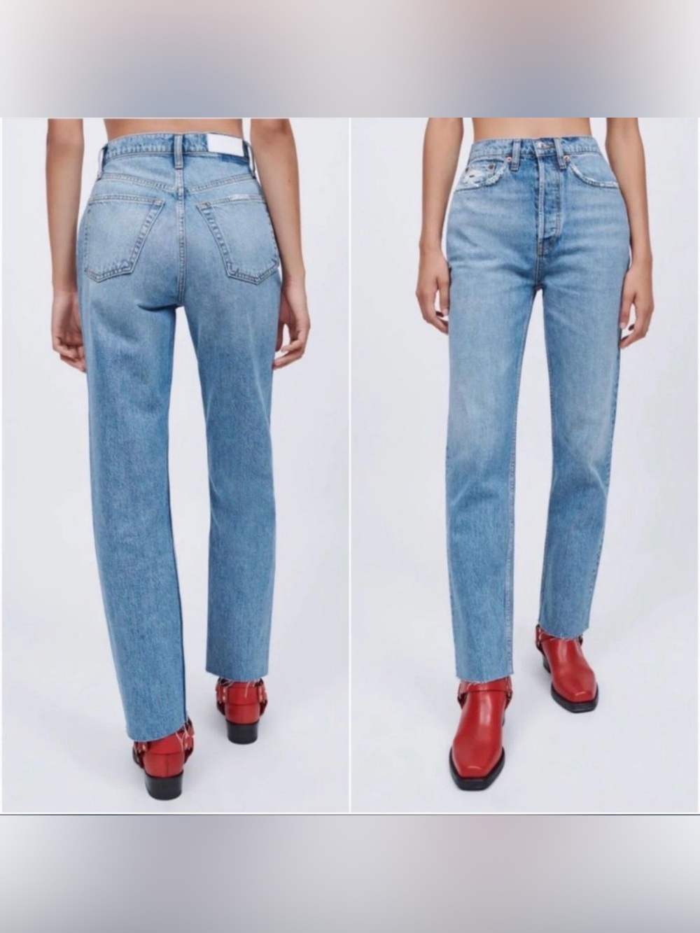 Re/Done 70’s Ultra High Rise Stove Pipe Jeans in Worn Blue, size 29